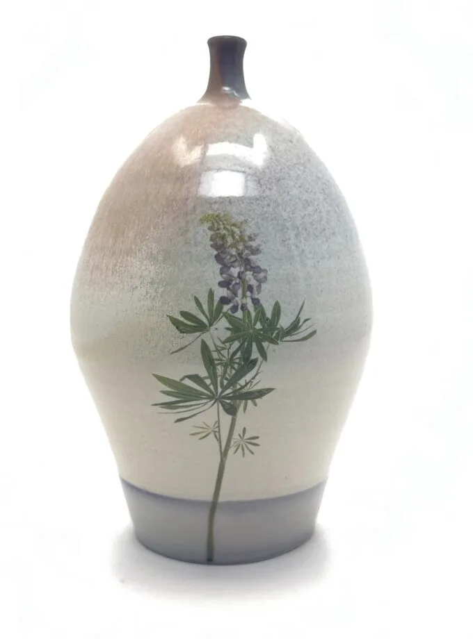 Medium Porcelain Bottle with Photographic Ceramic Decal of a Lupine by Andy Clift
